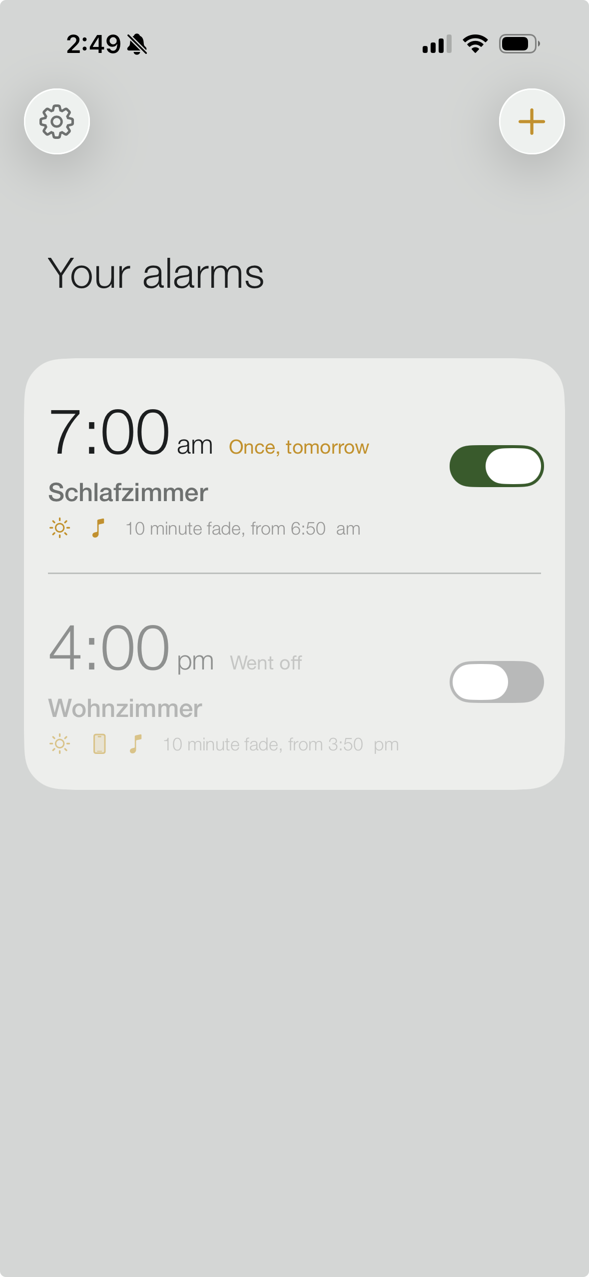 List of saved alarms