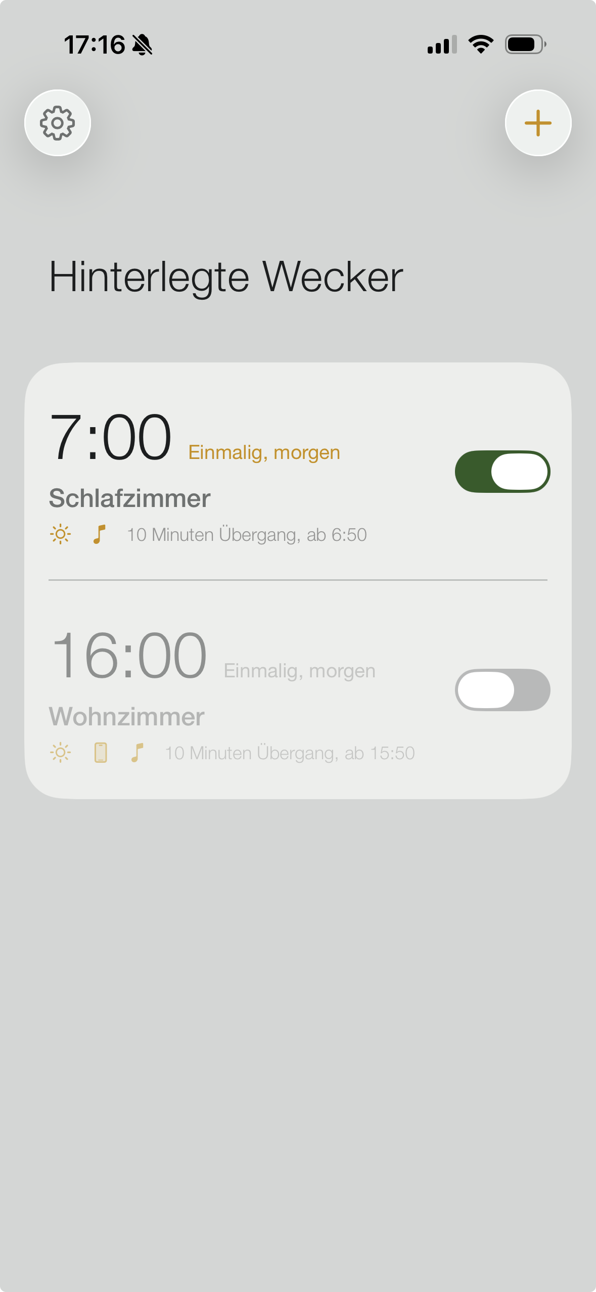 Liste der hinterlegten Wecker