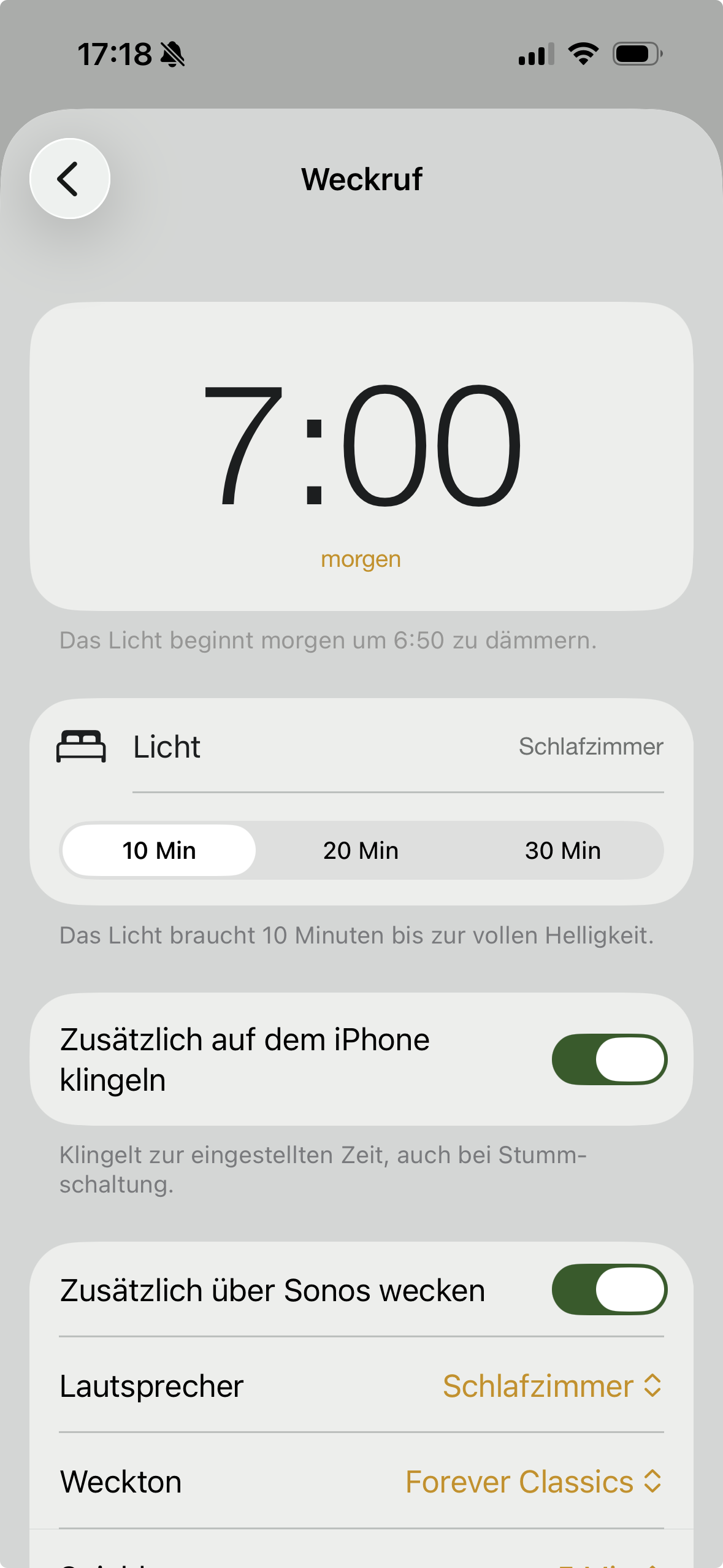 Einstellungen eines Weckrufs